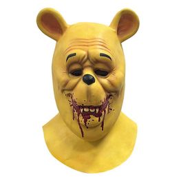 Party Masks Horror Realistic Bear Blood Face Cover Halloween Cosplay Scary Full Face Breathable Elastic Masquerade Costume Dress Up Props 230327