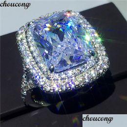 Jewellery Egg Big Gemstones Sparkling Luxury 925 Sterling Sier Cushion Shape White Topaz Cz Diamond Women Band Ring For Drop D Dheyr