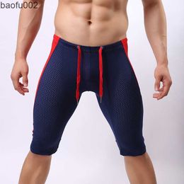Men's Shorts Men Mesh Breathable Sleepwear Fitness Beachwear Casual Shorts Men Casual Shorts Low Rise Long Boxers W0327