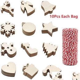 Other Festive Party Supplies Wooden Christmas Ornaments Unfinished Wood Slices With Holes Predrilled Round Circles Blank Discs For D Dh6Ui