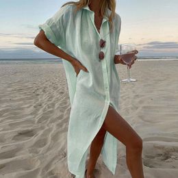 Casual Dresses 2023 Simple All-Matching Comfortable Solid Colour Long Sleeves Mid-Length Cotton And Linen Shirt Dress