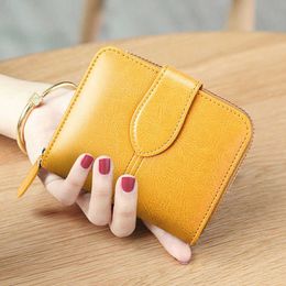 Wallets Yellow Genuine Leather Women Short Wallet Luxury Small Walet Women's RFID Money Wallet Coin Purse Card Holder Wallets for Women G230327