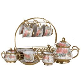 Wine Glasses Simple European Style Ceramic Afternoon Tea Flower Gift Coffee Cup Set Teaset Porcelain with Rack Holder 230327