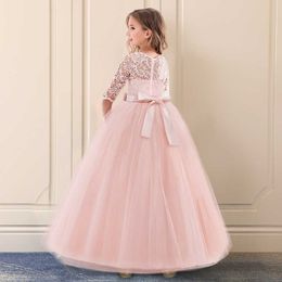 Girl's Dresses Vintage Flower Girl Princess Dress For Weddings Summer Kid Formal Bow Long Gown For School Evening Party Children New Year Cloth