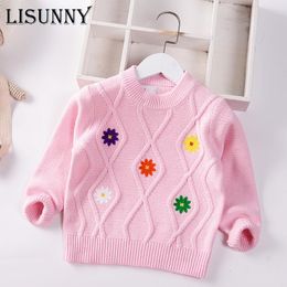 Pullover Girls Sweater 2023 Autumn Winter Baby Sweaters Jumper Children Fashion Embroidery Floral Toddler Kids Clothes 1-7y