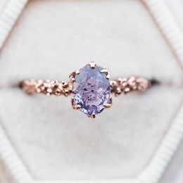 Band Rings Elegant Rose Gold Colour Purple Geometirc Polygon Crystal Rhinestone Zircon Metal Ring for Women Jewellery Accessories Size 610 Z0327