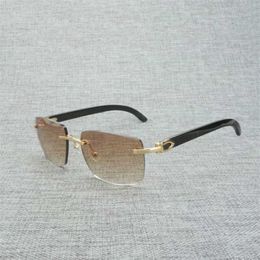 Luxury Designer Fashion Sunglasses 20% Off Vintage Black White Buffalo Horn Rimless Square Men Wood Glasses Retro Wooden Shades for Summer Club Eyewear