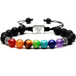 Beaded Yoga Handmade 7 Chakra Tree Of Life Charm Bracelets Lava Stones Mticolor Beads Rope Bracelet Women Men Bangles Dro Dhxlh