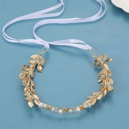 Headpieces Headband 8 Gold Leaves Pearls Hair Chain Wedding Styling Headdress Tiara Jewellery Accessories Elegant Headwear