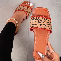 Slippers Women Causal Leopard Print Flats Shoes Open Toe Sandals 2023 Summer Flip Flops Fashion Slides Dress Lady Zapatillas