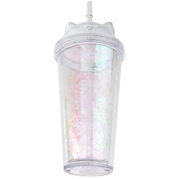 Water Bottles Glass Drinking Lids Plastic Cup Travel Coffee Cups Straw Lid Clear Smoothie Fruit