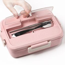 Lunch Boxes Microwave with Spoon Chopsticks Wheat Straw Dinnerware Food Storage Container Children Kids School Office Bento 230327