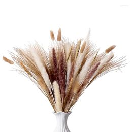 Decorative Flowers 80Pcs Dried Pampas Grass Flowers: 17Inch Natural Bouquet Decor Set Of White & Brown Reed Tails