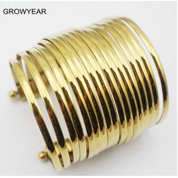 Bangle Punk Style Wide Stainless Steel Multilayer Bangle Bracelet Golden Jewelry For Women 230325