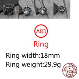 A83 S925 Sterling Silver Ring Fashion Retro Personality Aggressive Square Cross Flower Hip Hop Letter Net Red Versatile Punk Style Jewelry Gift for Lovers