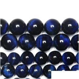 Stone 8Mm Natural Blue Lapis Lazi Tiger Eye Agates Round Loose Beads 15 Strand 4 6 8 10 Mm Pick Size Drop Delivery 202 Dhyqt