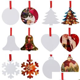 Sublimation Blanks Blank Christmas Ornament Aluminum White Ornaments With Ribbon For Diy Crafting Personalized Han Dh19T