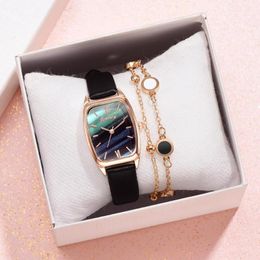 Wristwatches Relojes Para Mujer Ladies Leather Watch Luxury Watches Quartz Marble Dial Casual Women Bracele Bayan Kol Saati