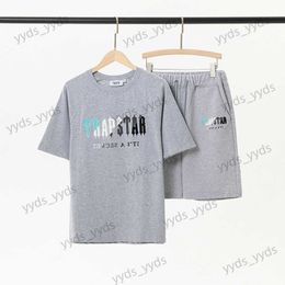 Men's Tracksuits Trapstar Blue White Towel Embroidery Street INS Cotton Loose Short Sleeve Shorts Sports Set Summer T230327