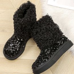 Boots New Bling Chelsea Snow Boots Casual Shoes Winter 2022 Flats Femme Shoes Non-slip Bota Women Fur Short Plush Warm Ankle Boots S 1228 1228