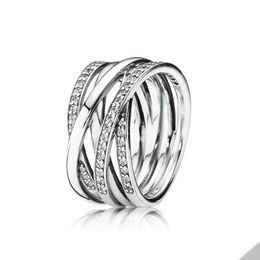 Sparkling Polished Lines Ring 925 Sterling Silver for Pandora Wedding Party Jewelry For Women Girlfriend Gift Engagement designer Rings with Original Box Set