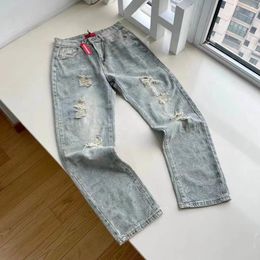 Mens Jeans Streetwear for Men Hip Hop Fashion Letter Print Pants Solid Colour Male Denim Trousers Ripped Asian Size MXXL 230327