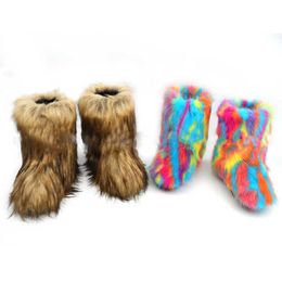 Boots 2022 New Winter Fluffy Furry Warm Snow Women Plush Faux Fake Waterproof Ankle Ladies Party Shoes 1222