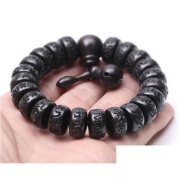 Beaded Tibetan Buddhist Male Mani Padme Hum Bracelet Wood Mala Prayer Beads Meditation Men Wrist Wooden Yoga Jewelry Drop De Dy7