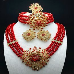 Wedding Jewellery Sets Longqu 7 day delivery US Dubai Colourful Jewellery Sets African Beads Necklace Nigerian Wedding Party red Bead Design Sisters gifrs 230325