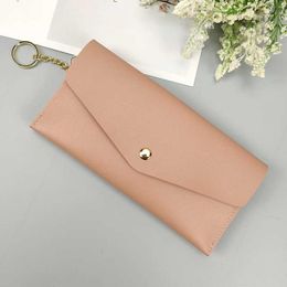Wallets New Ladies' Long Purse Women's Hand Purse Multi-card Button Fashion Mobile Phone Case Solid Colour All-match Fashion Ring Chain G230327