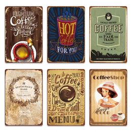 Shabby Chic Coffee Art Painting Sign Metal Decorative Plaques Retro Plate Cafe Kitchen Living Room Coffee Bar Decoratio Plate 30X20cm W03