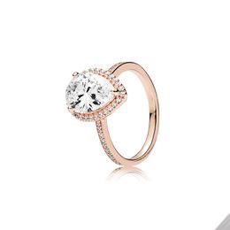 Rose Gold Sparkling Teardrop Halo Ring for Pandora 925 Sterling Silver Wedding designer Jewelry For Women Girlfriend Gift Love Rings with Original Retail Box Set