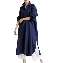Women's Blouses SuperAen Loose Oversized Shirt Dress Cardigan Cotton Linen College Style Long-sleeved