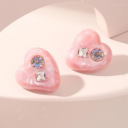 Dangle Earrings Pink Colour Heart Stud For Women Girl Korean Love Drop Glaze Aesthetic Daily Life Minimalist Jewellery Piercing Ear