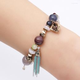 Charm Bracelets Elegant Round Stone Beads Blue Chain Charms Elastic Wrap Strand Crystal Pulseras Jewelry For Women