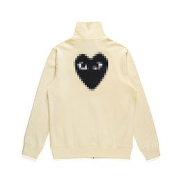 Designer Mens Hoodies Com Des Garcons Sweatshirt Mockneck CDG PLAY Big Heart Hoodie Full Zip Up Beige Brand Size XL