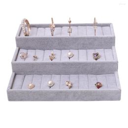 Jewellery Pouches Ring Cufflinks Display ShowCase Box 3-Layer Velvet Stand Holder Tray