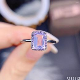 Cluster Rings Exquisite Jewellery 925 Sterling Silver Inset With Gem Women's Noble Rectangle Lavender Amethyst Adjustable Ring Support D