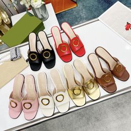 Women Slipper Leather Sandal Metallic Heel Slide Gold-Toned Decorating Mid-Heel Slides Summer Casual Dress Shoes