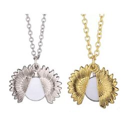 Sublimation Blanks Necklace Locket You Are My Sunshine Sunflower Pendant Blank With Chain Po Lockets Jewellery Fo Dhcoq