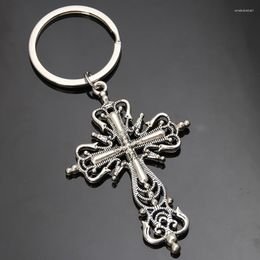 Keychains Fashion Cross Alloy Jesus Religious Hollow Silver Colour Key Rings For Friends Women Men Gifts Jewellery