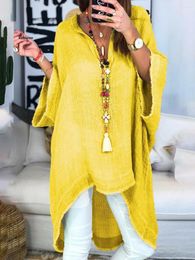 Women's Blouses 2023 Women's Style Loose Casual Linen Shirt Nine-quarter Sleeve Long Female Fringe Cotton And Bohemian V-neck Top