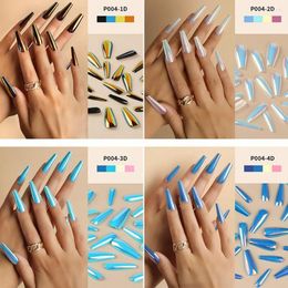 False Nails 24Pcs French Long T Shape Gel Press On Full Cover Detachable Fake Nail Tips Finished Fingernail