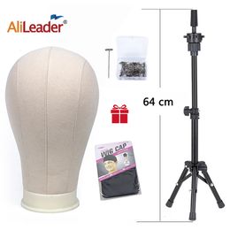 Wig Stand Alileader 64cm Adjustable Wig Stand Wig Tripod With Canvas Head Training Mannequin Head Wig Head Wig Making Kit Wig Tripod Stand 230327