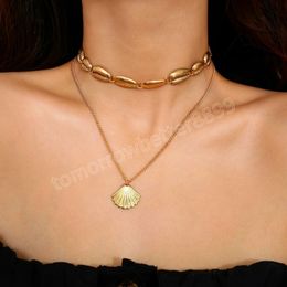 Bohemian Shell Pendant Necklaces For Women Multi Layered Gold Silver Colour Chokers Necklace Collar Summer Beach Jewellery