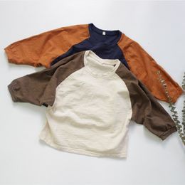 T-shirts Autumn Children Tees Korean Style Raglan Sleeve Patchwork Baby Boys Loose T-shirts Toddlers Kids Tops 230327