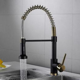 Kitchen Faucets Spring Pull Out Faucet Gold And Black Down Sink Luxury Cold Total Brass Mixer Tap