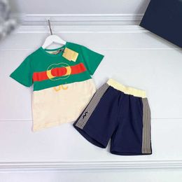 23ss kid sets baby set kids designer clothes short sleeve t-shirt shorts suit Colour matching logo printing t-shirts Spliced shorts suits High quality kids clothes a1