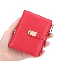 Wallets Baellerry 2023 Women Wallets Small Short Coin Purse Wallet Zipper Fashion Grid Leather Card Holder Money Bag Wallets for Woman G230327