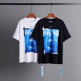Mens T-Shirts Brand OW Mona Lisa Oil Painting Arrow Short Sleeve Men and Women Casual Large Loose T-shirt